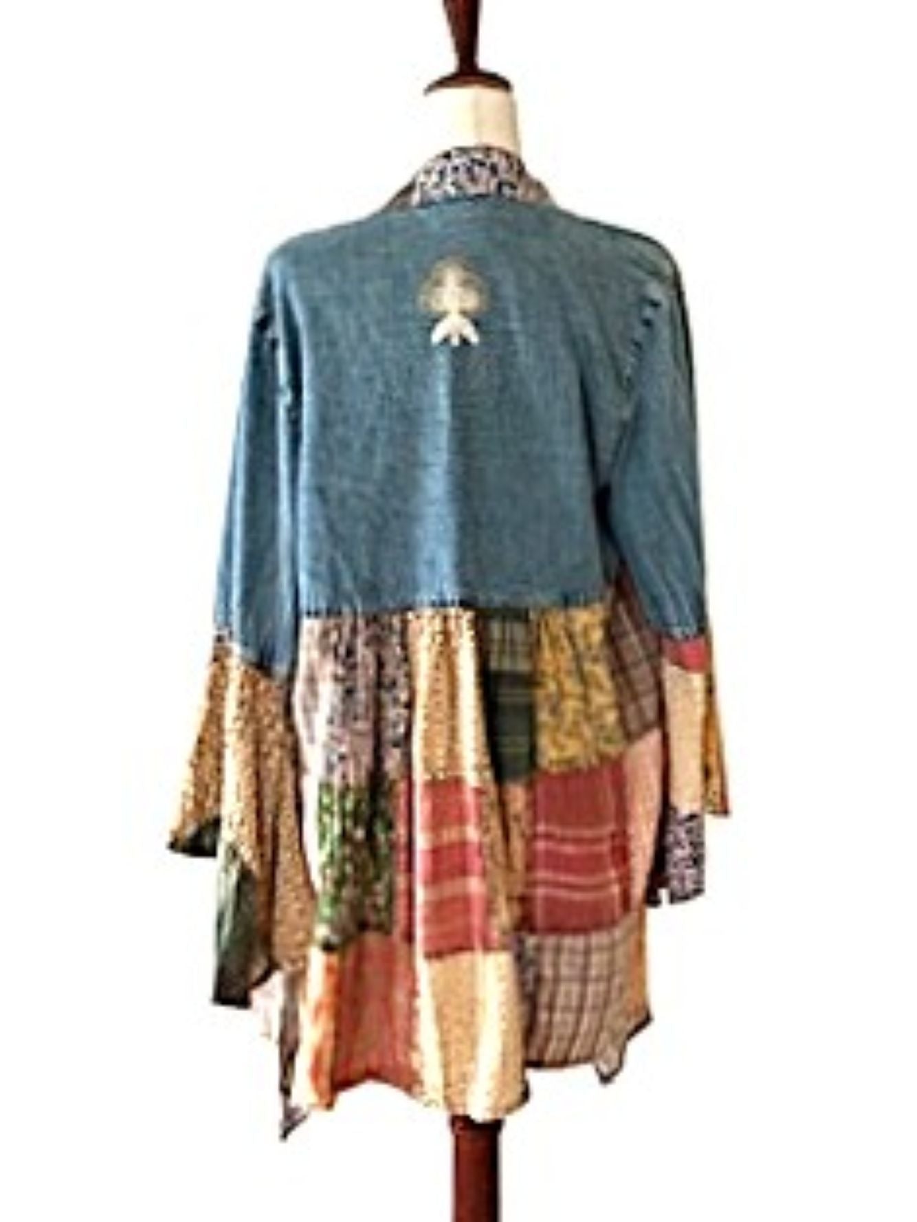 Jacket, Patchwork Kimono Shrug With Boho Bell Sleeve (Multicolor)