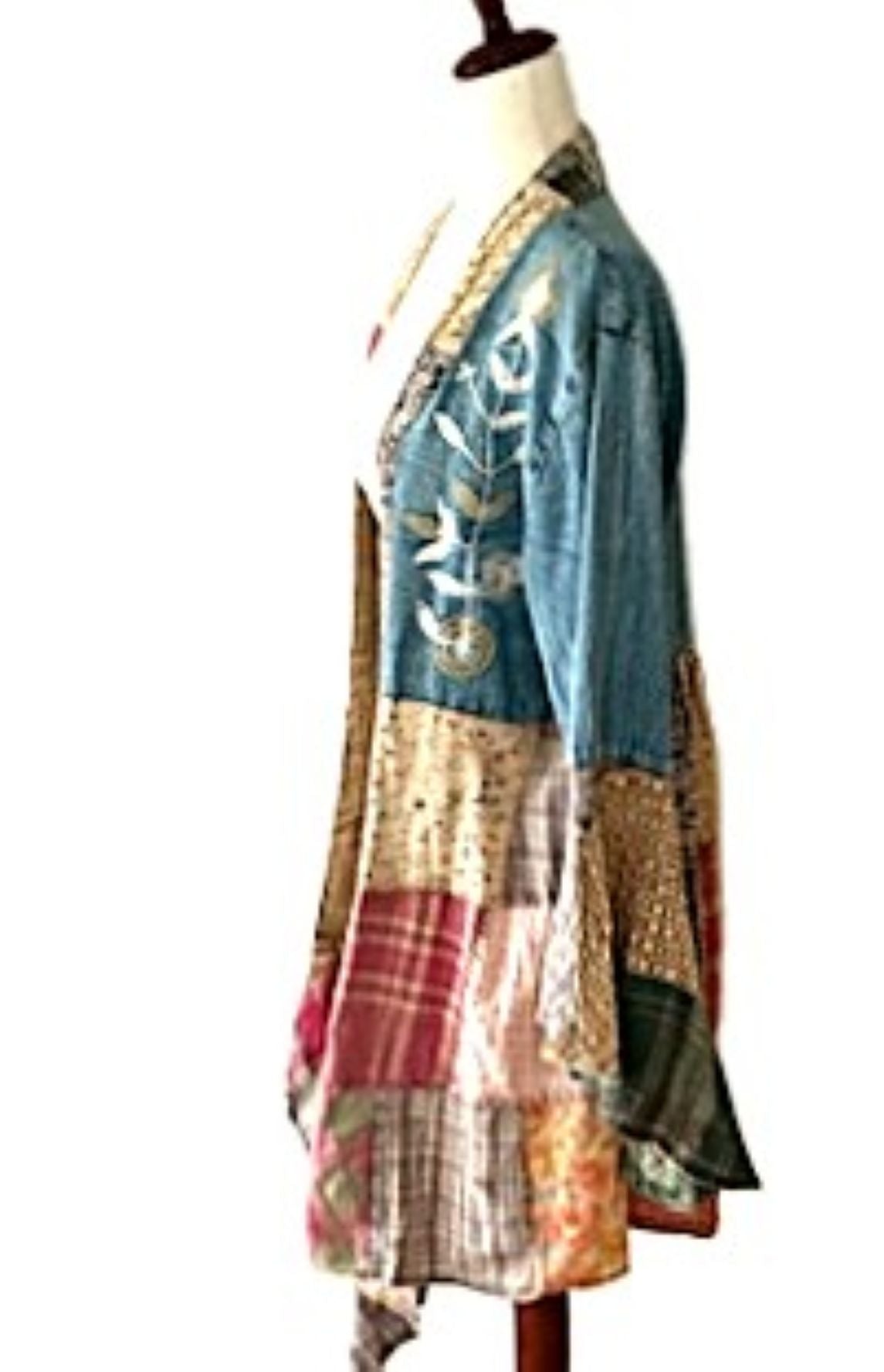 Jacket, Patchwork Kimono Shrug With Boho Bell Sleeve (Multicolor)