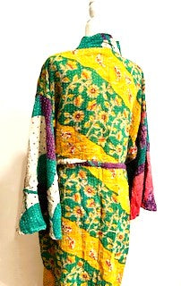 Designer Cotton Kimono Mixed Print (Green Pink)