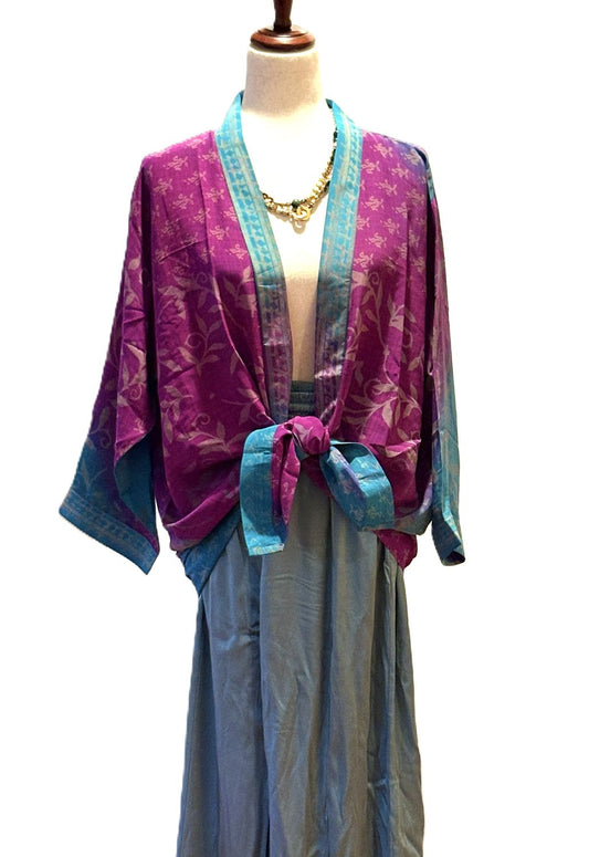 The Accessory In Demand, The Short Silk Kimono Jacket. Fashionable and Elegant. (Purple)
