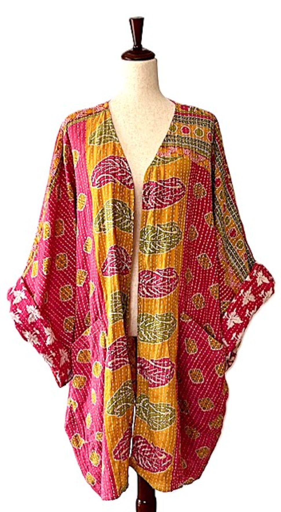 Solutions Open Kimono Jacket Provides Versatility (Pink Yellow)