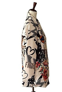 Blazer-Contemporary Italian One Size Artistic Graffiti & Floral Print