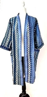 Sophisticated Handmade Kantha Jacket  Is Timeless (Mixed Blue Stripes)