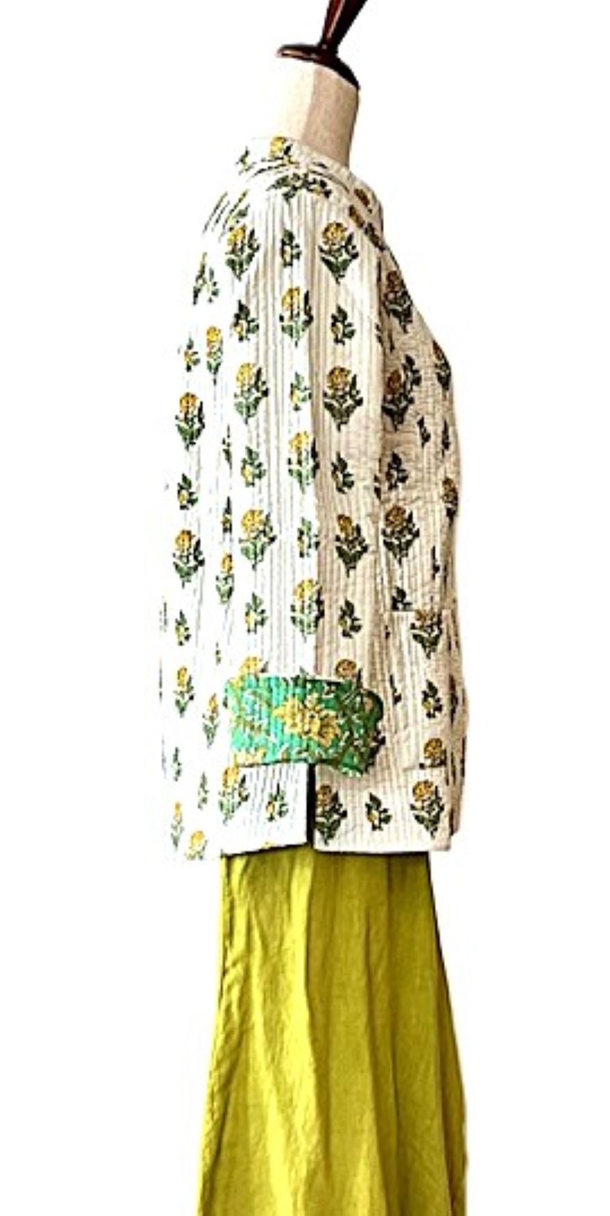 Fully Reversible Cotton Quilted  Womens Jacket. (Yellow Green)