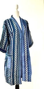 Sophisticated Handmade Kantha Jacket  Is Timeless (Mixed Blue Stripes)