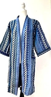 Sophisticated Handmade Kantha Jacket  Is Timeless (Mixed Blue Stripes)