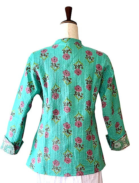 Fully Reversible Cotton Quilted  Womens Jacket. (Blue Green)