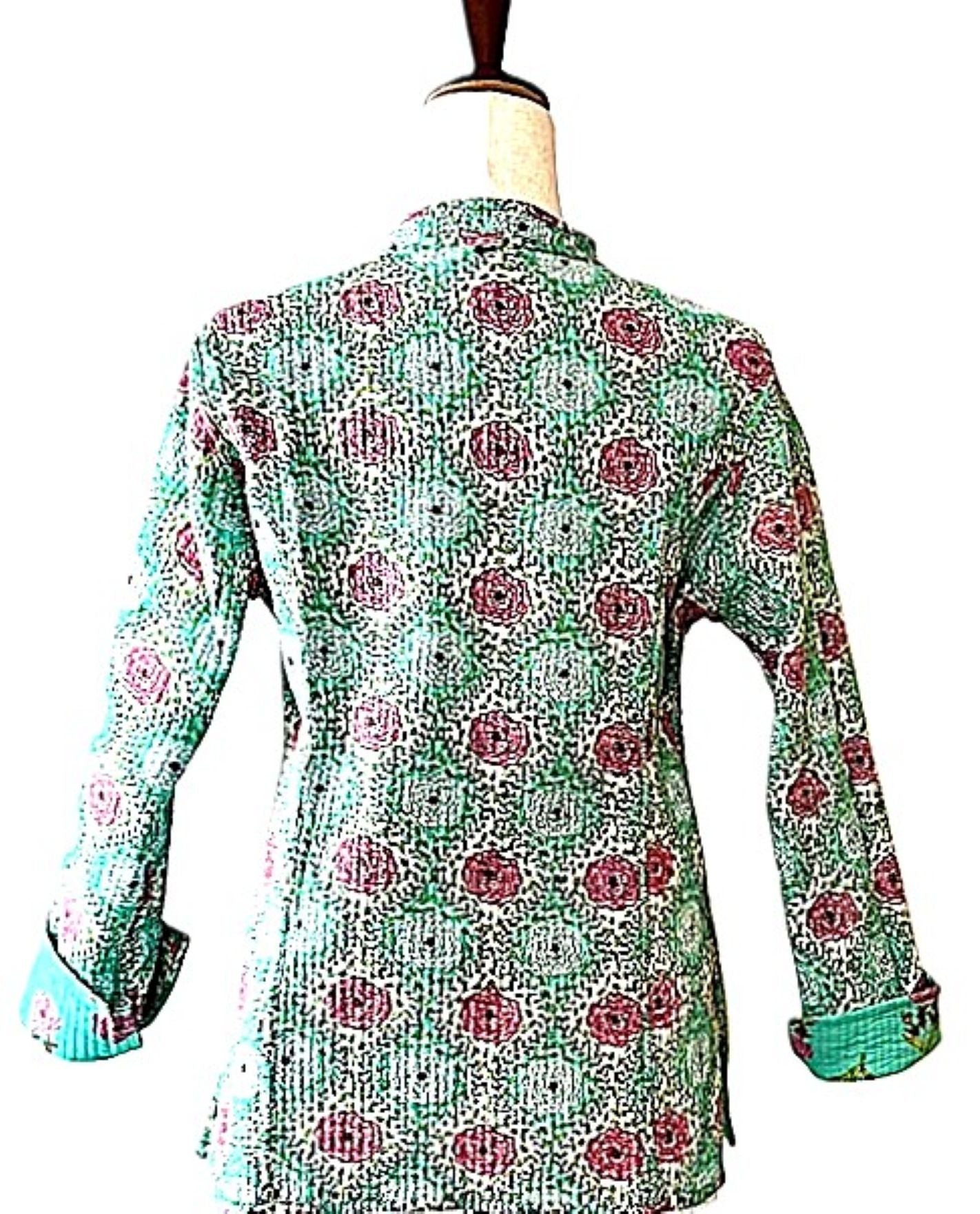 Fully Reversible Cotton Quilted  Womens Jacket. (Blue Green)