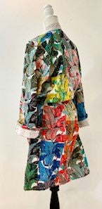 Short Floral Block Print Cotton Kimono Robe. A Kaleidoscope of Color.