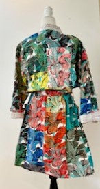 Short Floral Block Print Cotton Kimono Robe. A Kaleidoscope of Color.