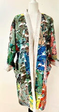 Short Floral Block Print Cotton Kimono Robe. A Kaleidoscope of Color.