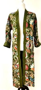 Next Generation Full Length Reversible Duster Kimono In A Mixed Print (Forest Green)