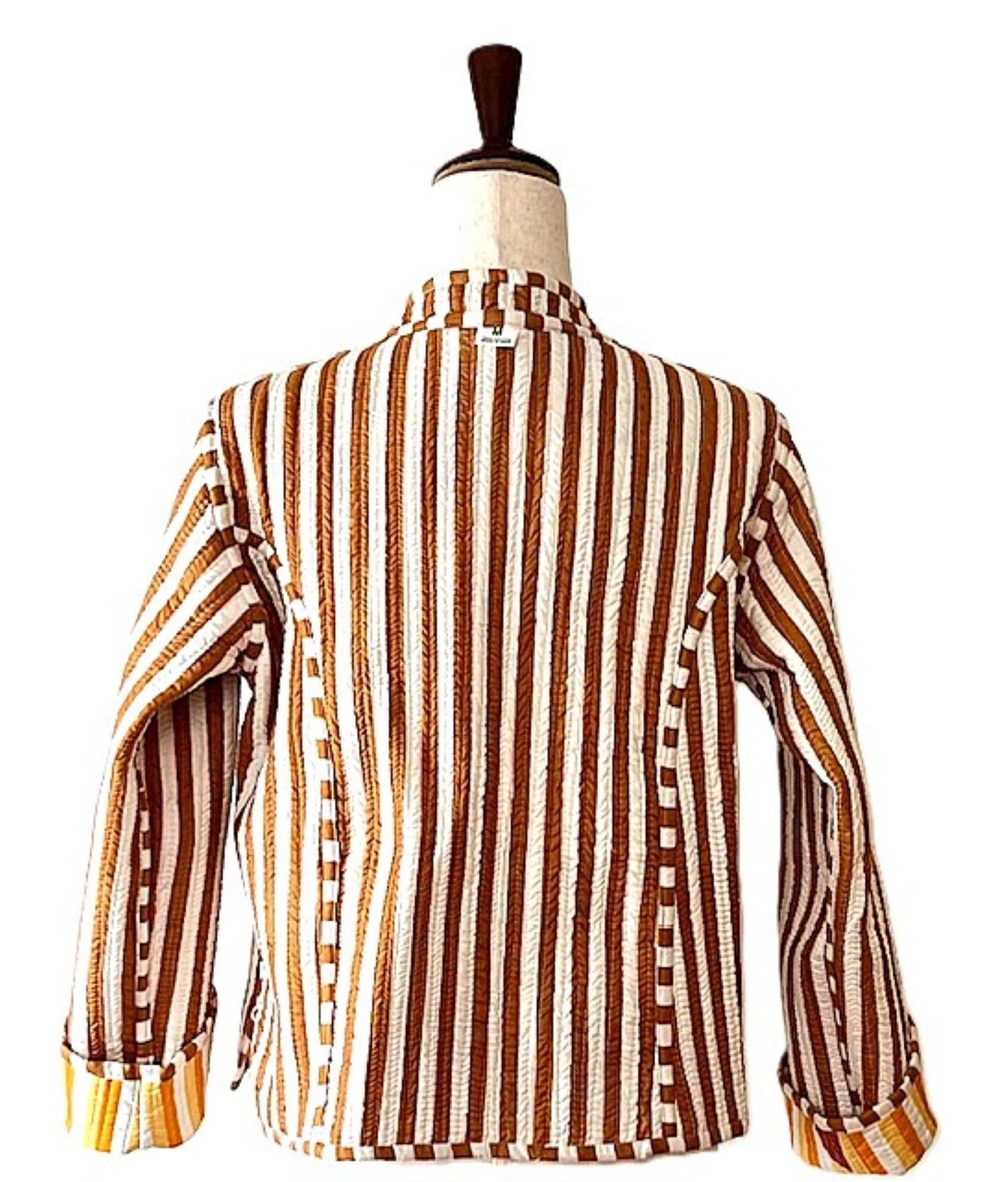 Short Cotton Quilted Handmade Jacket, Fully Reversible. (Striped Floral)