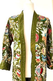 Next Generation Full Length Reversible Duster Kimono In A Mixed Print (Forest Green)