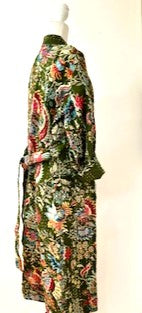 Next Generation Full Length Reversible Duster Kimono In A Mixed Print (Forest Green)