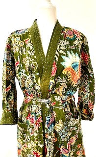 Next Generation Full Length Reversible Duster Kimono In A Mixed Print (Forest Green)