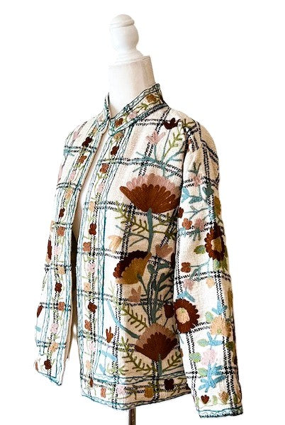 Wearable Art In This Hand Embroidered Reversible Short Jacket. (Cream)