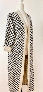 Sophisticated Handmade Kantha Jacket  Is Timeless (Blk white dot)