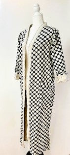 Sophisticated Handmade Kantha Jacket  Is Timeless (Blk white dot)