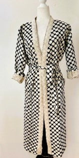 Sophisticated Handmade Kantha Jacket  Is Timeless (Blk white dot)