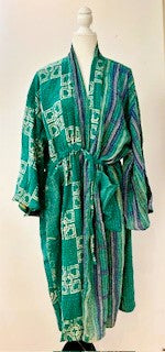 Kantha Robe Dreamweaver Kimono (Mint and Blue)  Is A Statement Piece.