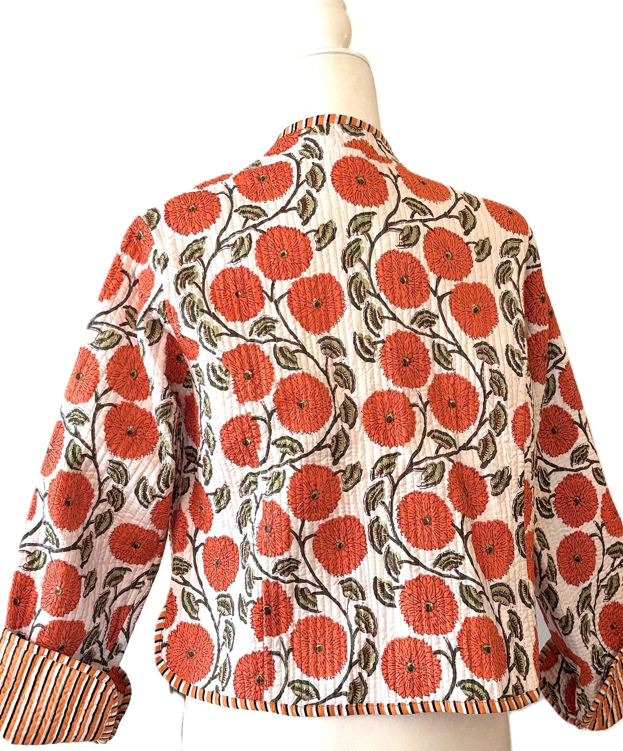 Luxe Reversible Cotton Quilted Womens Jacket With Stripe Piping (Orange)
