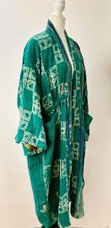 Kantha Robe Dreamweaver Kimono (Mint and Blue)  Is A Statement Piece.