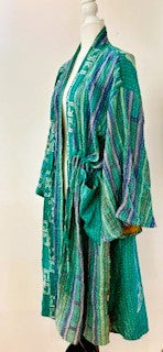 Kantha Robe Dreamweaver Kimono (Mint and Blue)  Is A Statement Piece.