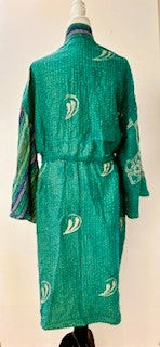 Kantha Robe Dreamweaver Kimono (Mint and Blue)  Is A Statement Piece.