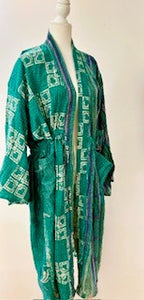 Kantha Robe Dreamweaver Kimono (Mint and Blue)  Is A Statement Piece.