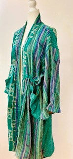 Kantha Robe Dreamweaver Kimono (Mint and Blue)  Is A Statement Piece.