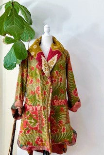 Spring Drifter Coat: Kantha Comfortable and Warm (Blooms)