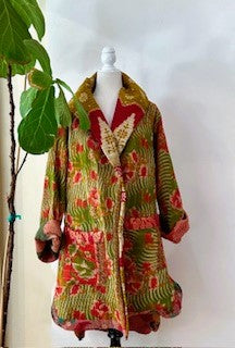 Spring Drifter Coat: Kantha Comfortable and Warm (Blooms)