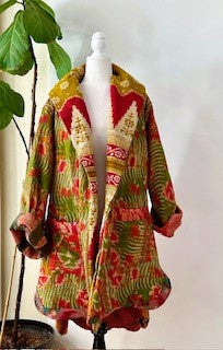 Spring Drifter Coat: Kantha Comfortable and Warm (Blooms)