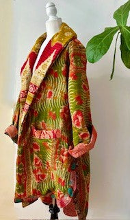 Spring Drifter Coat: Kantha Comfortable and Warm (Blooms)