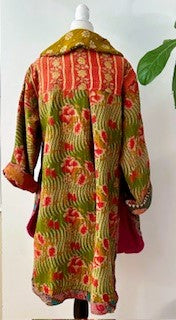 Spring Drifter Coat: Kantha Comfortable and Warm (Blooms)