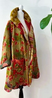 Spring Drifter Coat: Kantha Comfortable and Warm (Blooms)