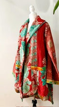 Spring Drifter Coat: Kantha Comfortable and Warm (Aqua Floral)