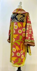 Spring Drifter Coat: Kantha Comfortable and Warm (Rose Floral)