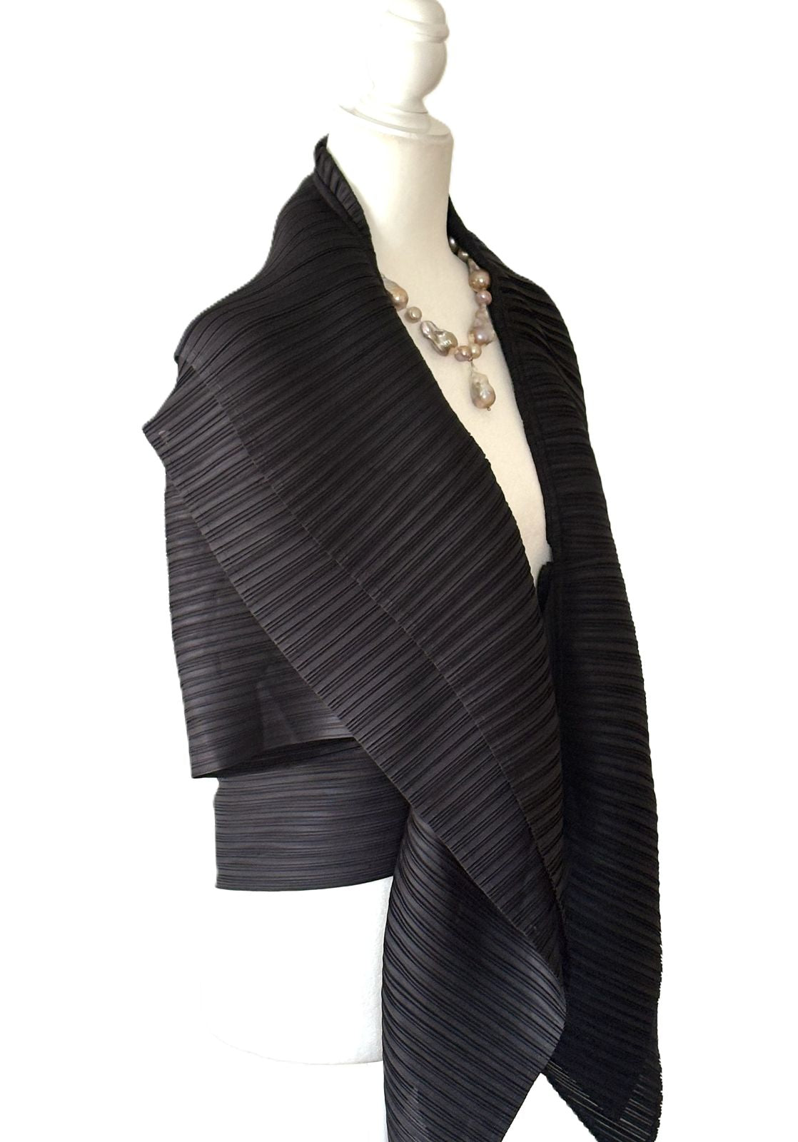 Specialty Collection: Contemporary Textured Pleated Open-Front Jacket Is Smart.