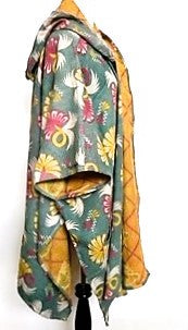 Kantha Knee Length Poncho Coats (Light Teal and Yellow)