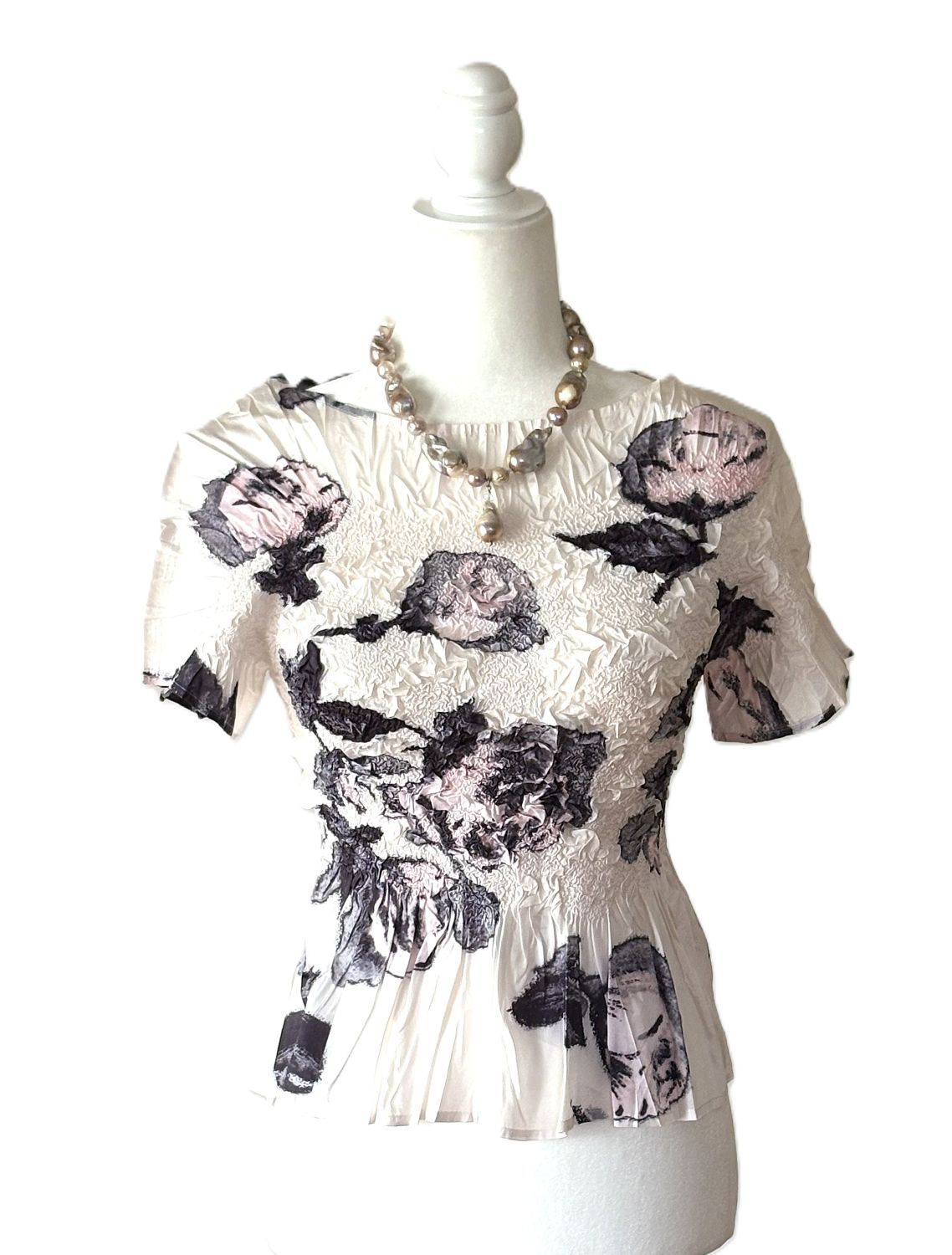 Sophisticated Floral Textured Pleated Top. A Statement Piece.