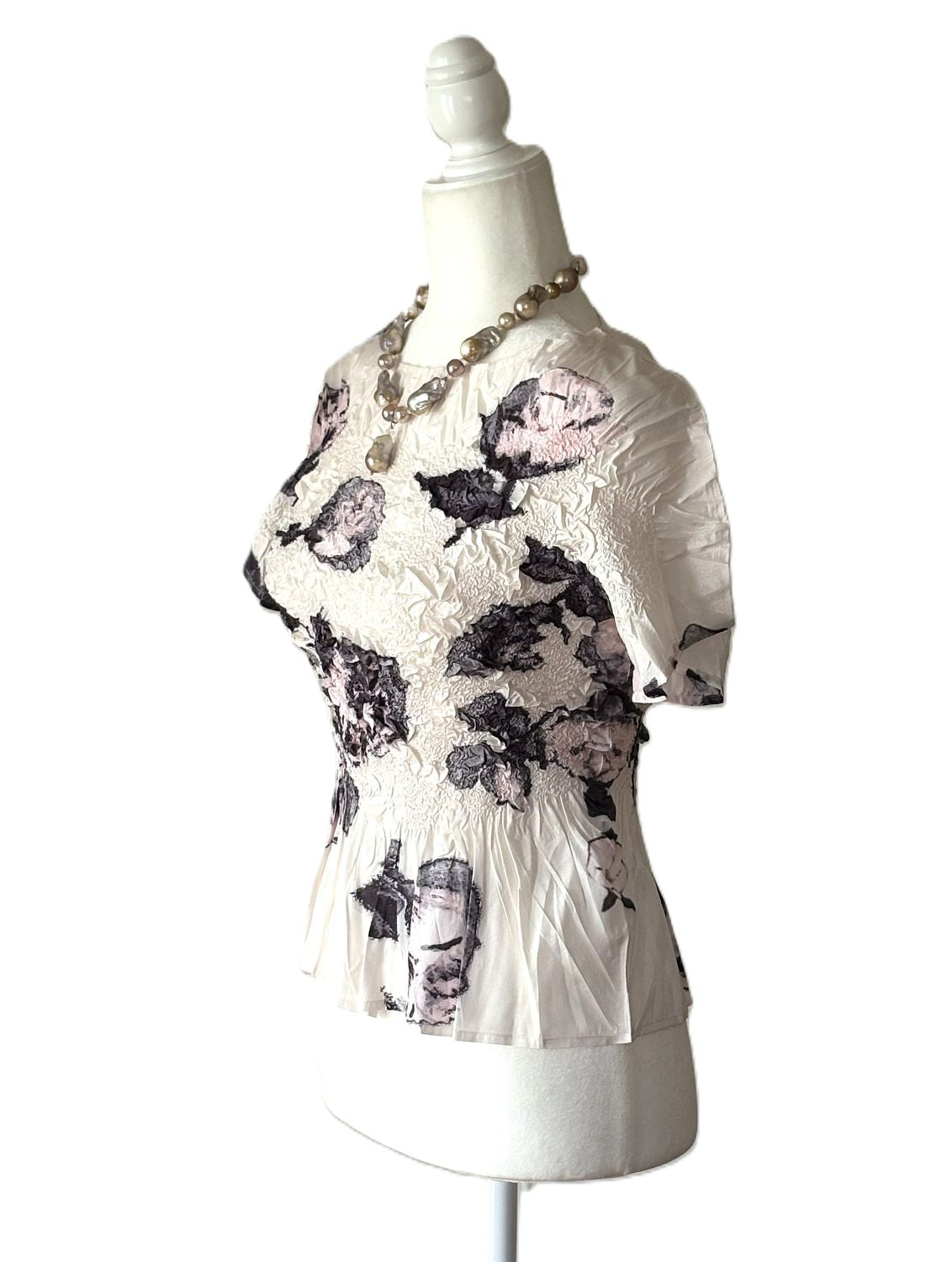 Sophisticated Floral Textured Pleated Top. A Statement Piece.