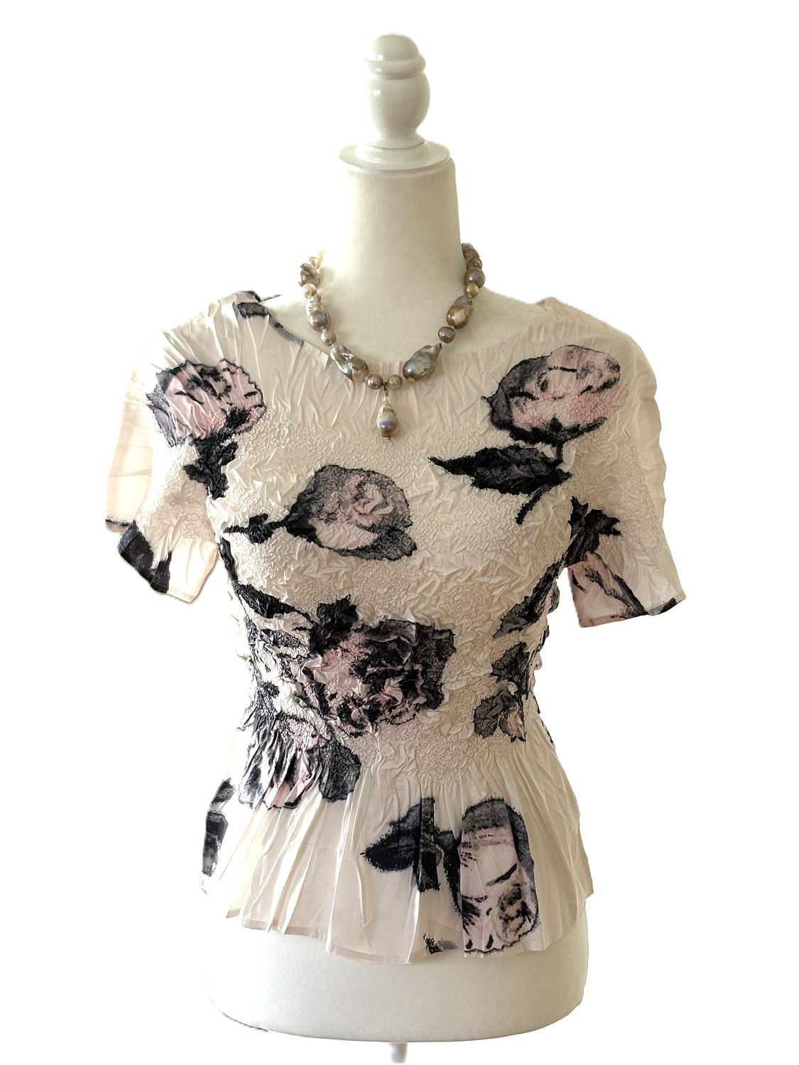 Sophisticated Floral Textured Pleated Top. A Statement Piece.