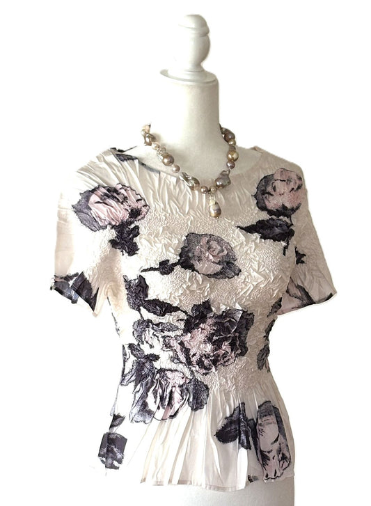 Sophisticated Floral Textured Pleated Top. A Statement Piece.