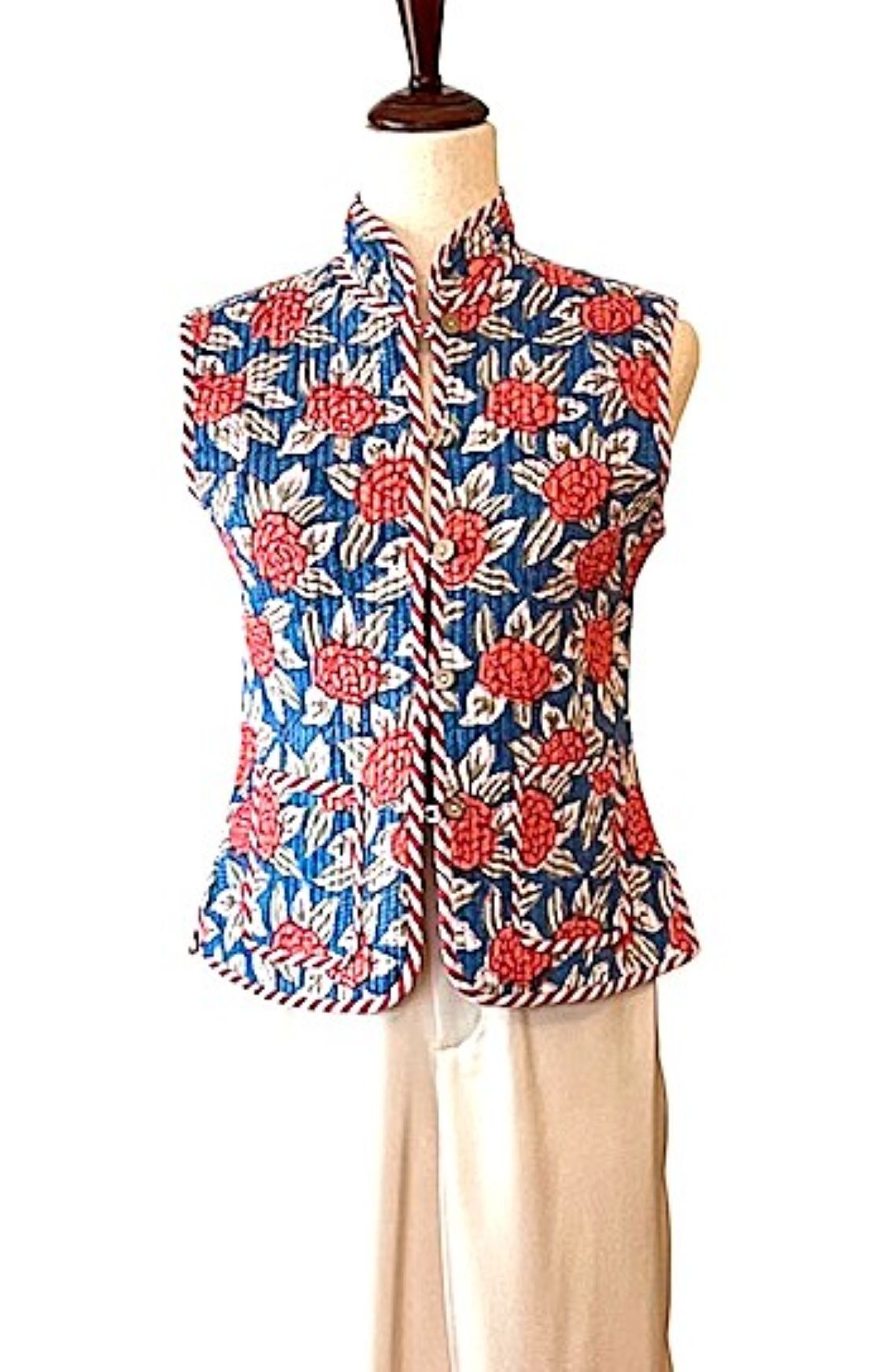 Designer Handmade Vest. (Floral Stripe)