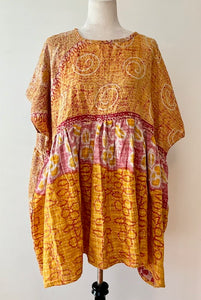 Artisan Kantha Bae  Quilt Mini Dress. Comfortable, Soft, and Very Chic (Yellow/Gold)