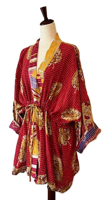 Kantha Bae Shortie Kimono (Red)