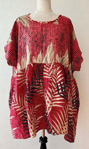 Artisan Kantha Bae  Quilt Mini Dress. Comfortable, Soft, and Very Chic (Leaves)