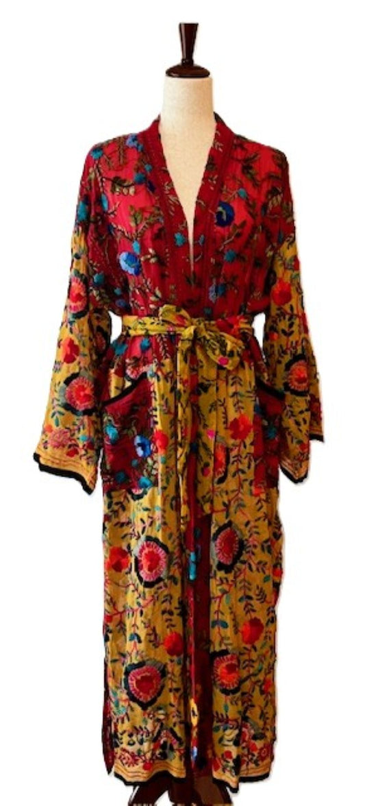Beautiful Embroidered Kimono Handmade Is Resort Ready.
